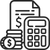 investment icon, with a calculator and documents