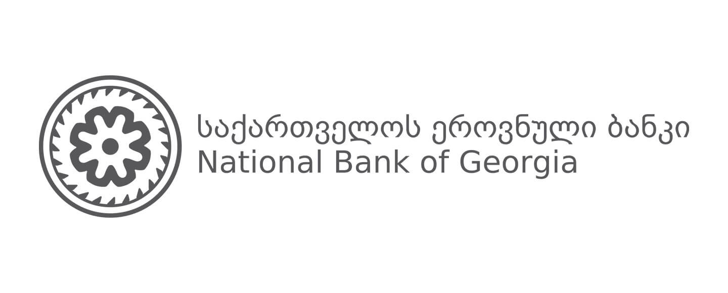 The National Bank of Georgia logo features a circular emblem with a traditional Georgian pattern, incorporating the Georgian script for "National Bank of Georgia" and a stylized image of a griffin, symbolizing strength and protection.