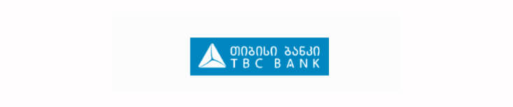 The TBC Bank logo written in Georgian script, with the logo in blue.