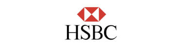 The HSBC bank logo features a distinctive red and white hexagon shape, with the letters "HSBC" prominently displayed in bold black font beneath it.