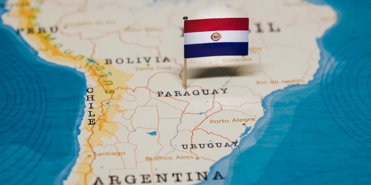 Paraguayan flag on South America map