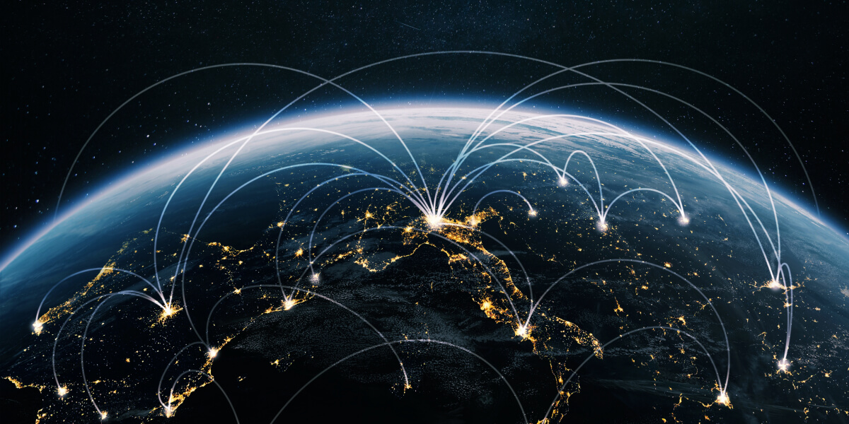 Earth with digital network lines