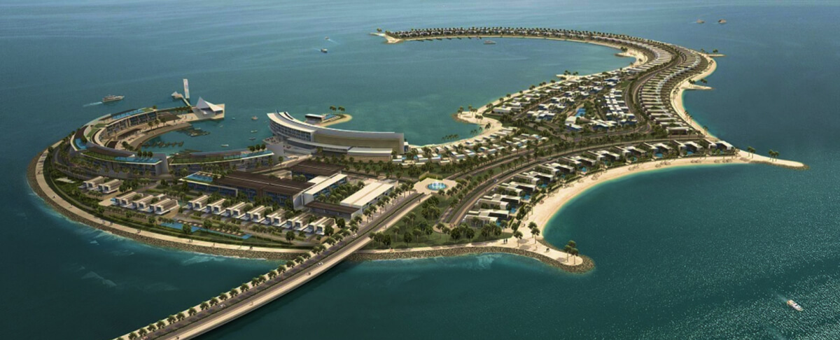 Futuristic resort and residential development on a manmade island.