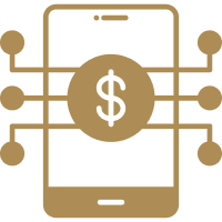 Icon of a mobile phone with a dollar sign network representing mobile financial technology.