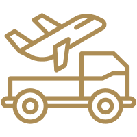 Icon of an airplane and shipping box on a cart representing global logistics or e-commerce.
